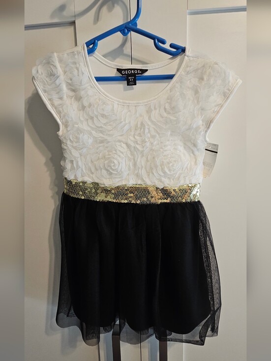 George Other - George White Floral Bodice Dress with Black Skirt and Gold Sequin Waist Xs 4-5